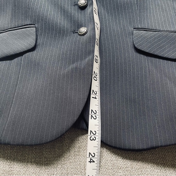 NWT Tahari Steel Grey White Pinstripe 3/4 Sleeve 3 Button Lined Blazer Jacket - Picture 10 of 11